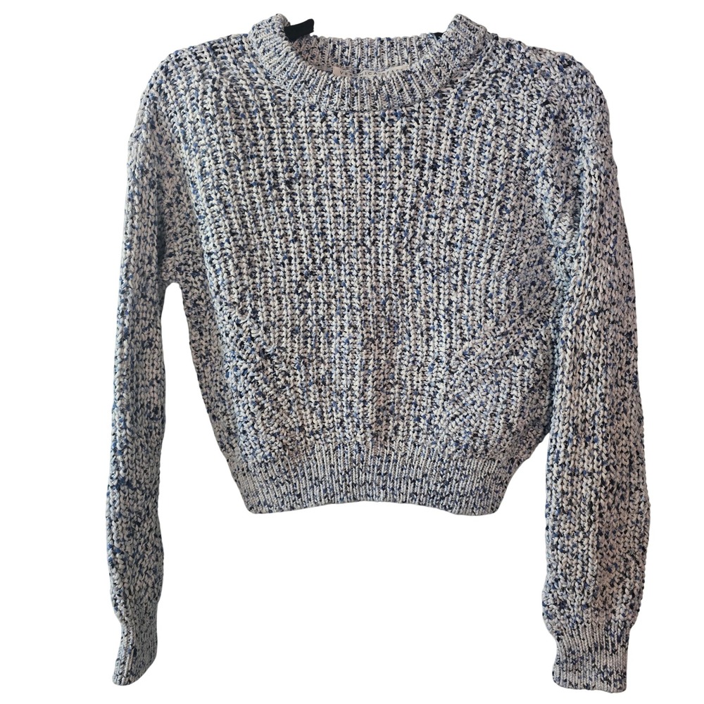 Veronica Beard Blue White Marled Cotton Cropped Knit Sweater 1810KN4149251 Small